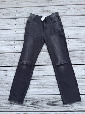 cloth & stone Washed Black Straight-Leg Jeans with Knee Rips